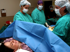 Woman and providers during cesarean birth