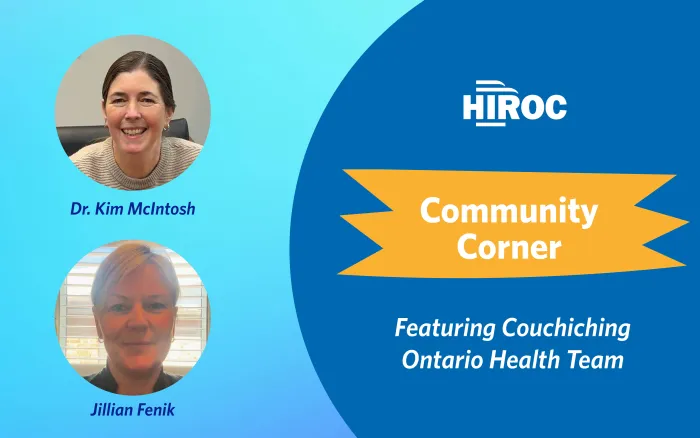Banner saying "HIROC Community Corner" with Image of  Dr. Kim McIntosh and Jillian Fenik