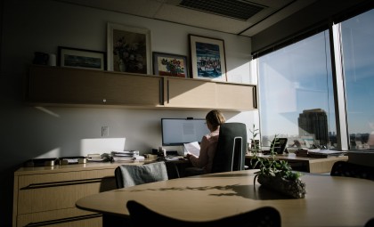 Catherine at her desk