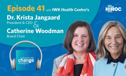 Cover art of Episode 41 with Dr. Krista Jangaard and Catherine Woodman, IWK Health Centre. Images of both guests.