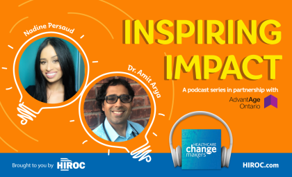 Cover art for Inspiring Impact mini-series. Image of Nadine and Amit