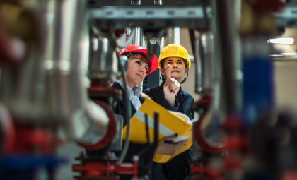 image of two professionals looking at a boiler room