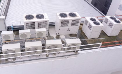 Overhead shot of a facility with AC units on the roof
