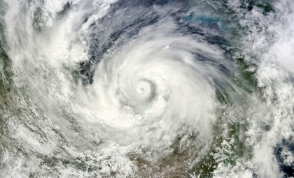 image of the eye of a hurricane from above