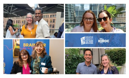 Banner showing photos of HIROC employees with HIROC's logo and the Greater Toronto's Top 2024 Employers logo