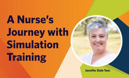 Image with text "A Nurse's Journey with Simulation Training" next to a headshot of Jennifer Dale-Tam.
