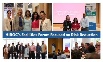 A collage of five photos from HIROC's Facilities Forum featuring attendees and HIROC staff around the title "HIROC’s Facilities Forum Focused on Risk Reduction"