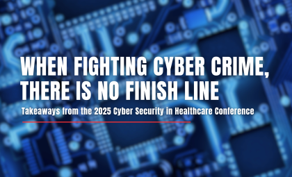 A header image for the article featuring circuitry in the background, with the tile "When Fighting Cyber Crime, There is No Finish Line" overlaid.