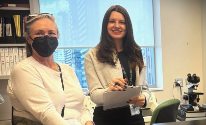 Laura Pozzobon, Director, Quality, Safety and Patient Experience (right) with Experience Advisor Kathleen conducting a Senior Leadership Safety Walkaround in Laboratory Services