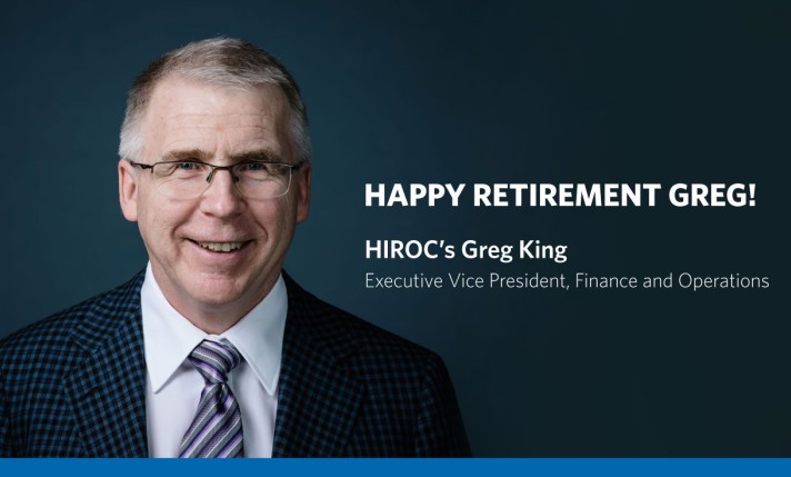 Image featuring HIROC's Greg King, with text saying Happy Retirement on his right side