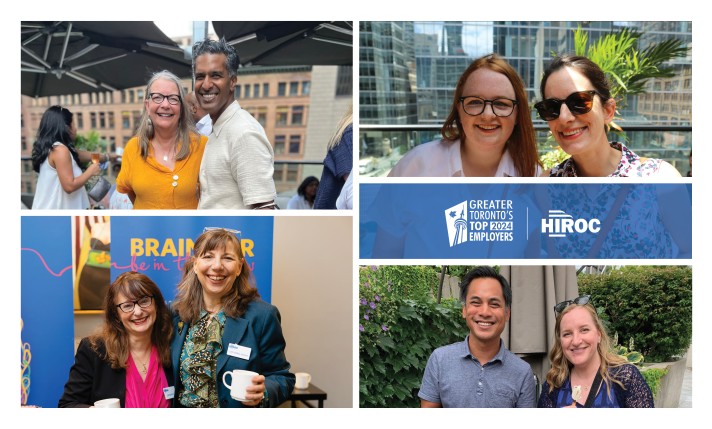 Banner showing photos of HIROC employees with HIROC's logo and the Greater Toronto's Top 2024 Employers logo