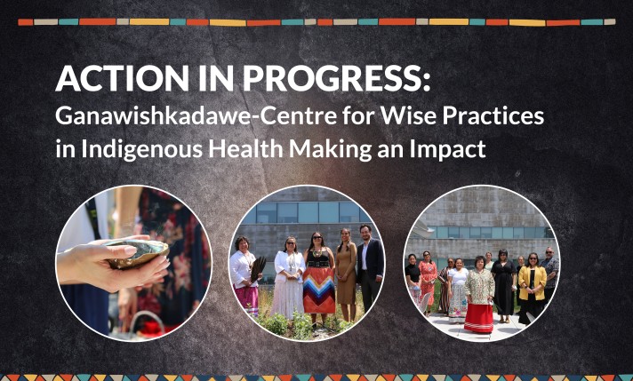 Article header image featuring the title and three photos of the Ganawishkadawe-Centre for Wise Practices at Women's College Hospital.